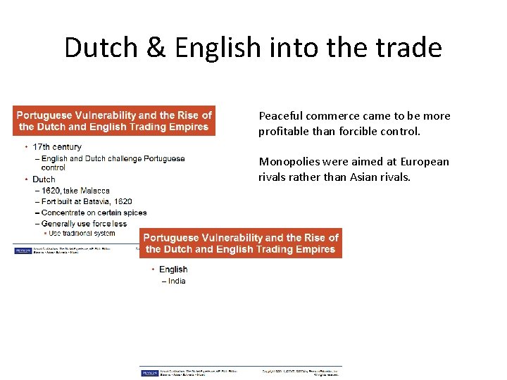 Dutch & English into the trade Peaceful commerce came to be more profitable than