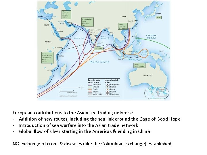 European contributions to the Asian sea trading network: - Addition of new routes, including