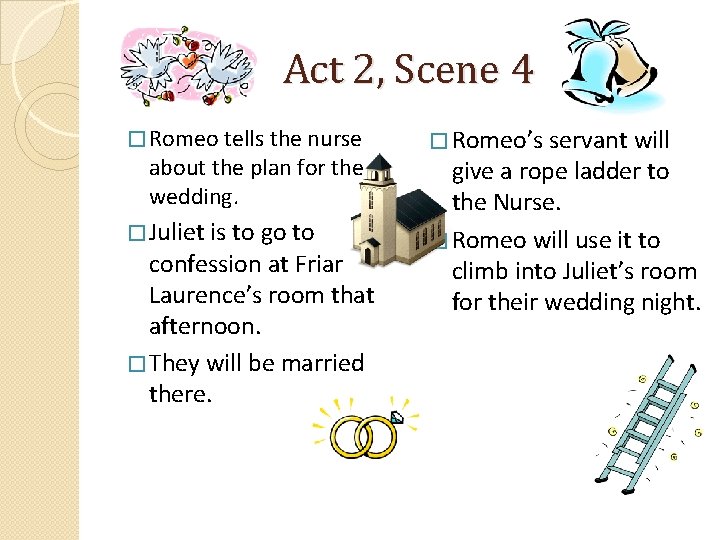 Act 2, Scene 4 � Romeo tells the nurse about the plan for the
