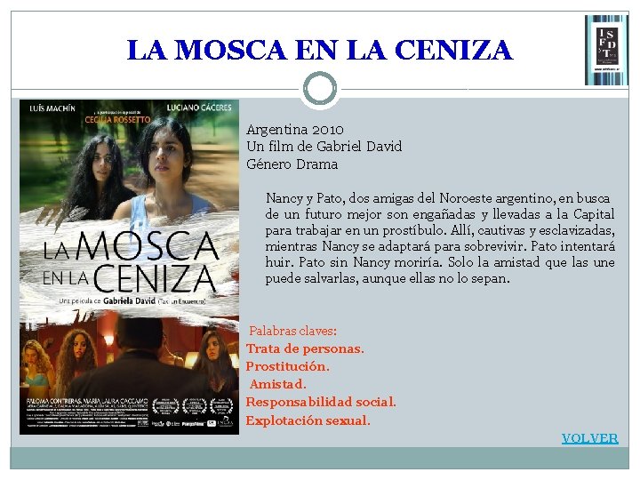 LA MOSCA EN LA CENIZA Argentina 2010 Un film de Gabriel David Género Drama