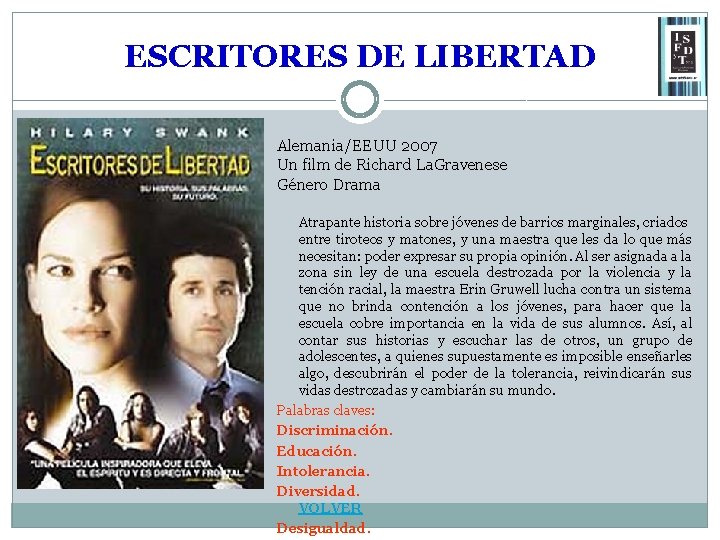 ESCRITORES DE LIBERTAD Alemania/EEUU 2007 Un film de Richard La. Gravenese Género Drama Atrapante