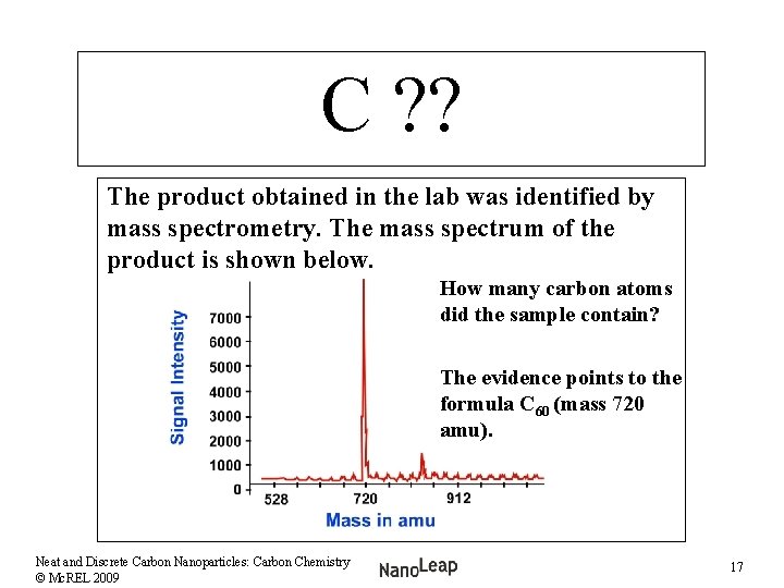 C ? ? The product obtained in the lab was identified by mass spectrometry.