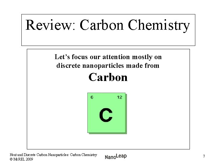 Review: Carbon Chemistry Let’s focus our attention mostly on discrete nanoparticles made from Carbon