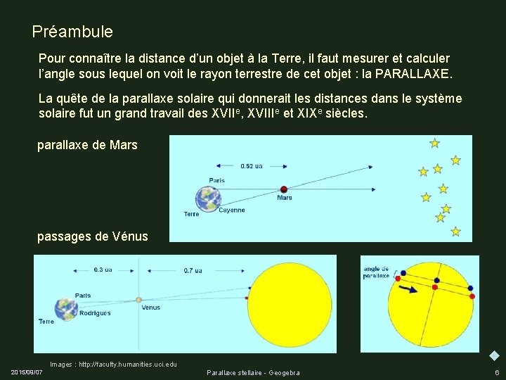 Préambule Pour connaître la distance d’un objet à la Terre, il faut mesurer et