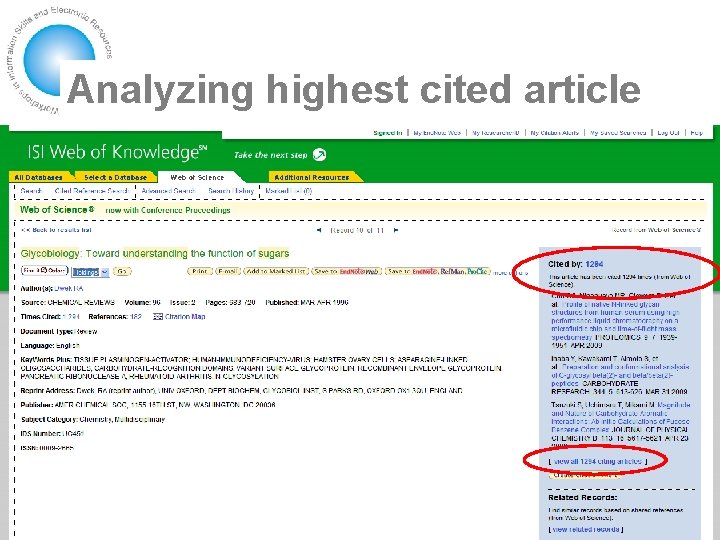 Analyzing highest cited article 