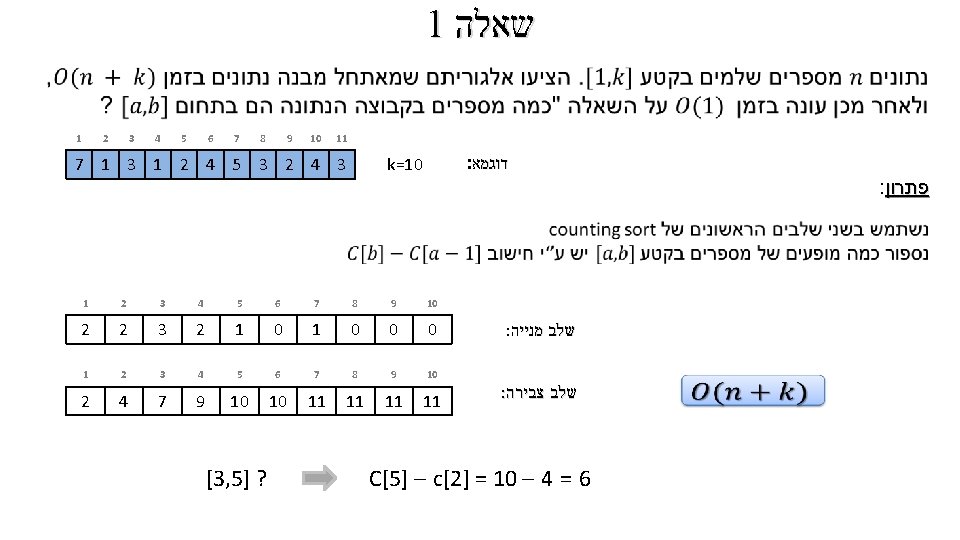  שאלה 1 11 דוגמא : k=10 10 8 9 7 5 6 4