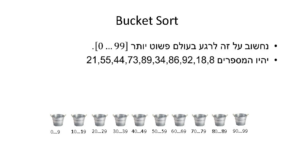 Bucket Sort • 0… 9 10… 19 20… 29 30… 39 40… 49 50…