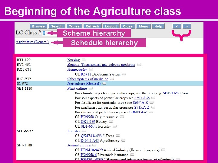 Beginning of the Agriculture class Scheme hierarchy Schedule hierarchy 