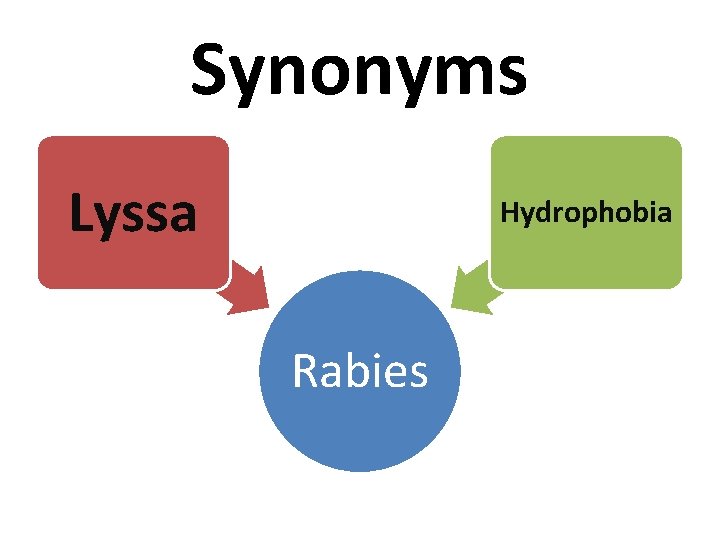 Synonyms Lyssa Hydrophobia Rabies 