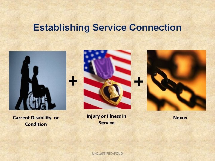 Establishing Service Connection + Current Disability or Condition + Injury or Illness in Service