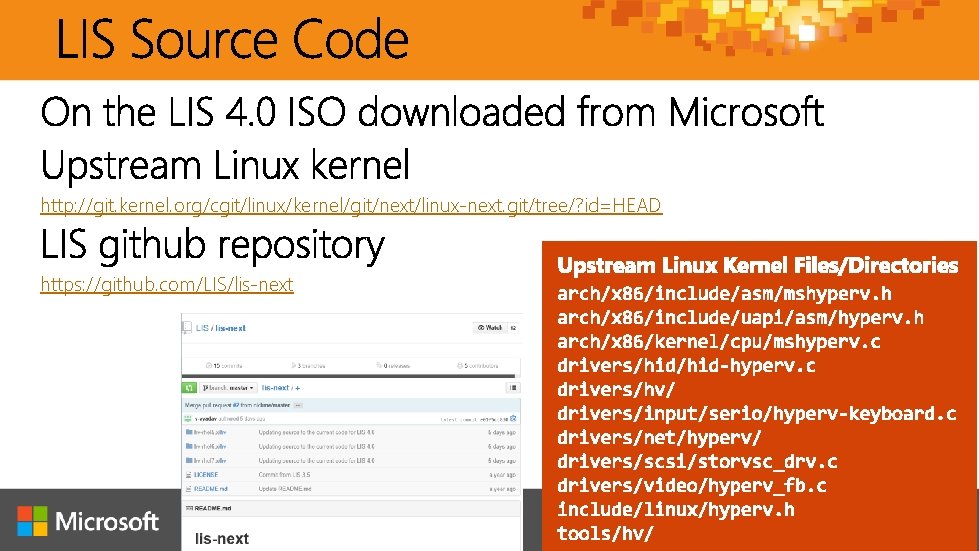 http: //git. kernel. org/cgit/linux/kernel/git/next/linux-next. git/tree/? id=HEAD https: //github. com/LIS/lis-next 