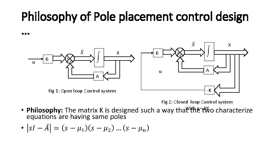 Philosophy of Pole placement control design … • u B + + A Fig