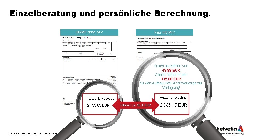 Einzelberatung und persönliche Berechnung. Bisher ohne b. AV Neu mit b. AV Durch Investition