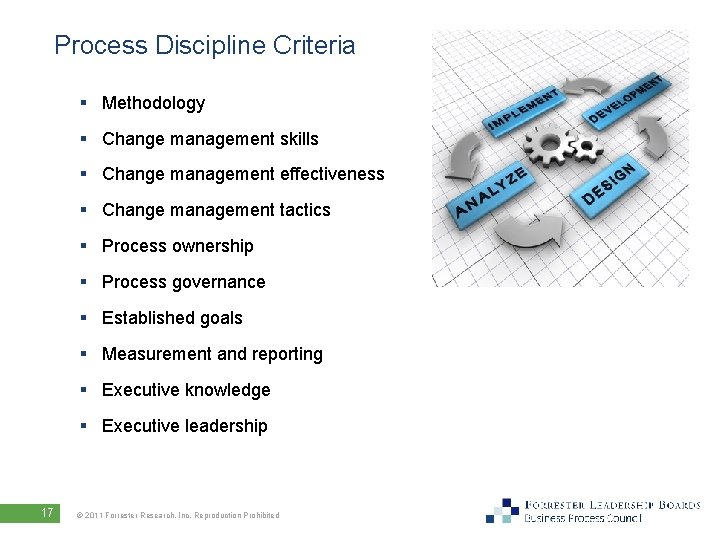 Process Discipline Criteria § Methodology § Change management skills § Change management effectiveness §