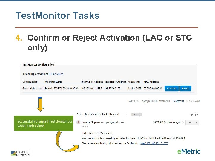 Test. Monitor Tasks 4. Confirm or Reject Activation (LAC or STC only) 