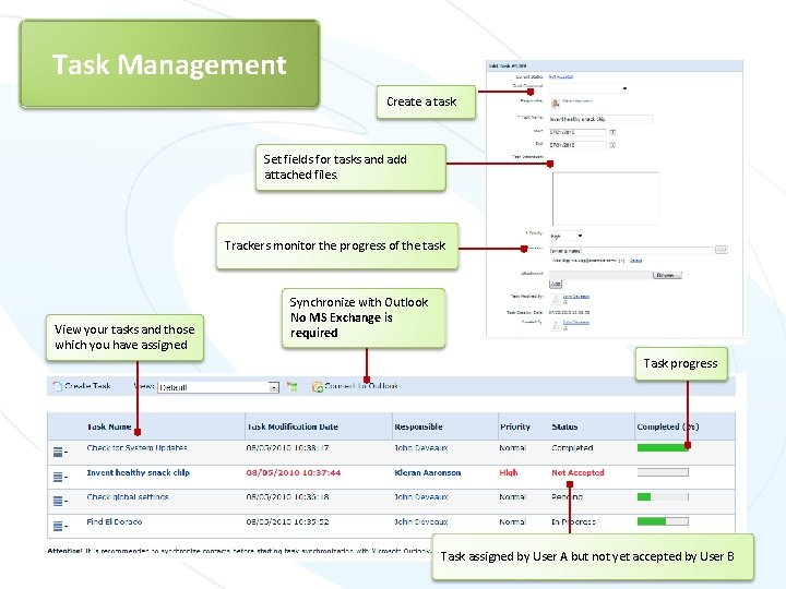 Task Management Create a task Set fields for tasks and add attached files. Trackers