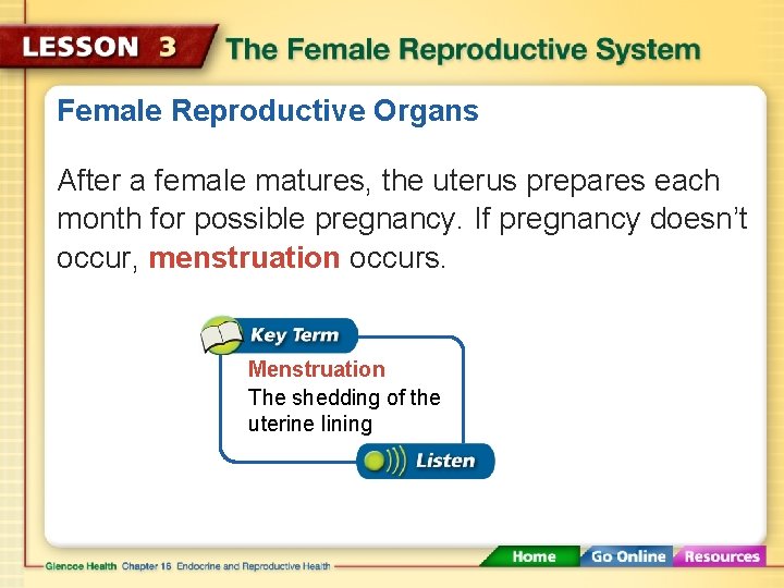 Female Reproductive Organs After a female matures, the uterus prepares each month for possible