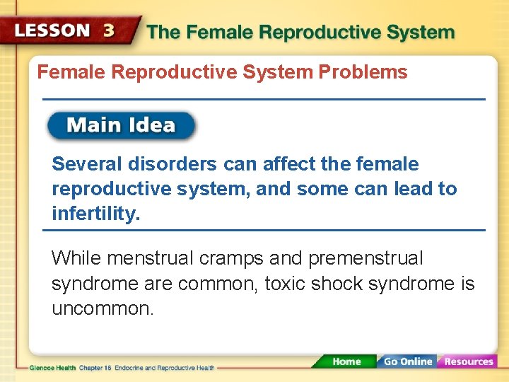 Female Reproductive System Problems Several disorders can affect the female reproductive system, and some