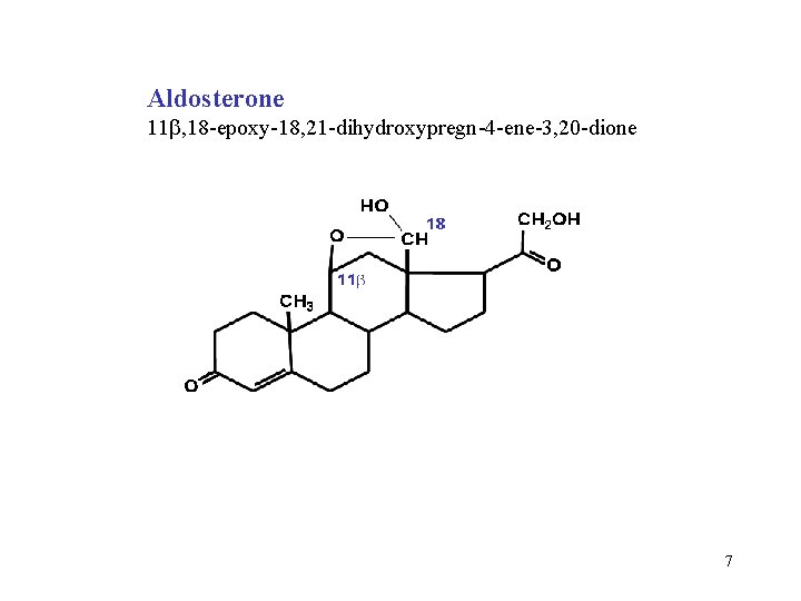 Aldosterone 11 , 18 -epoxy-18, 21 -dihydroxypregn-4 -ene-3, 20 -dione 7 