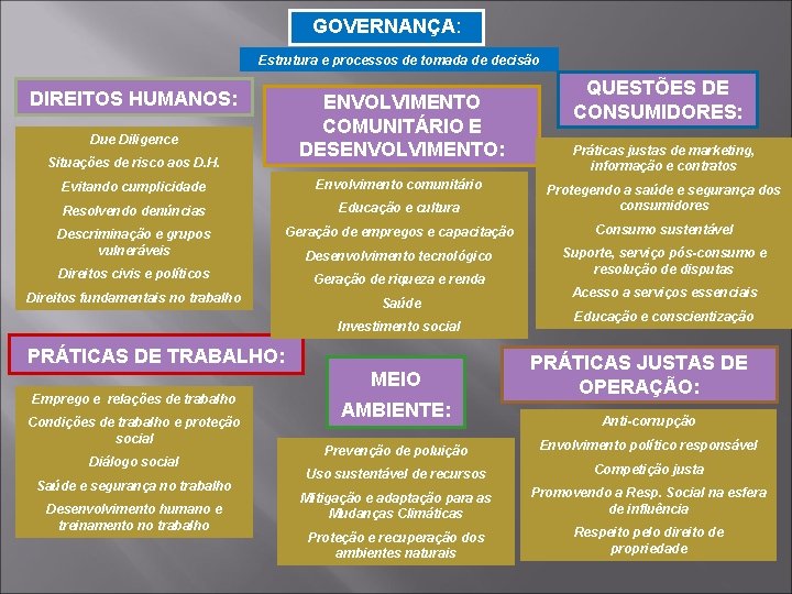 GOVERNANÇA: Estrutura e processos de tomada de decisão DIREITOS HUMANOS: Due Diligence Situações de