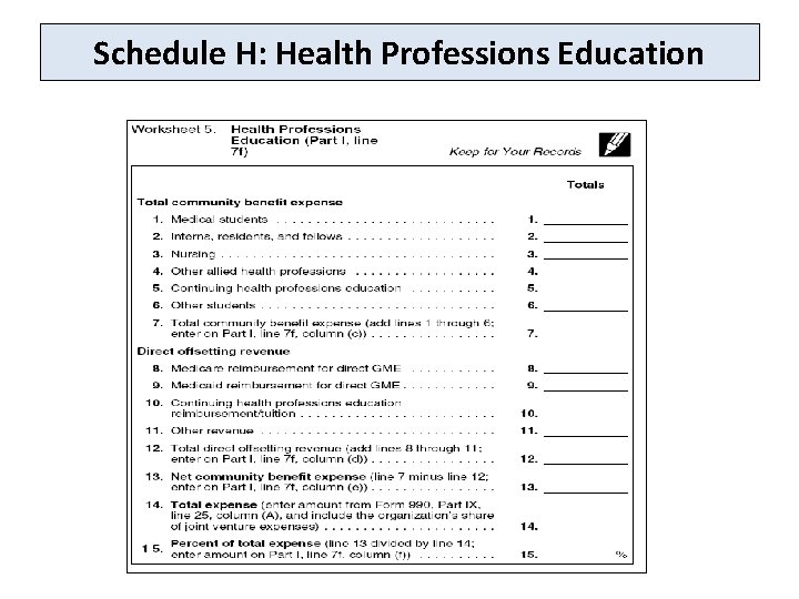 Schedule H: Health Professions Education 