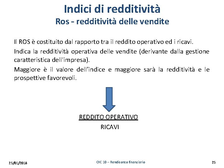 Indici di redditività Ros – redditività delle vendite Il ROS è costituito dal rapporto