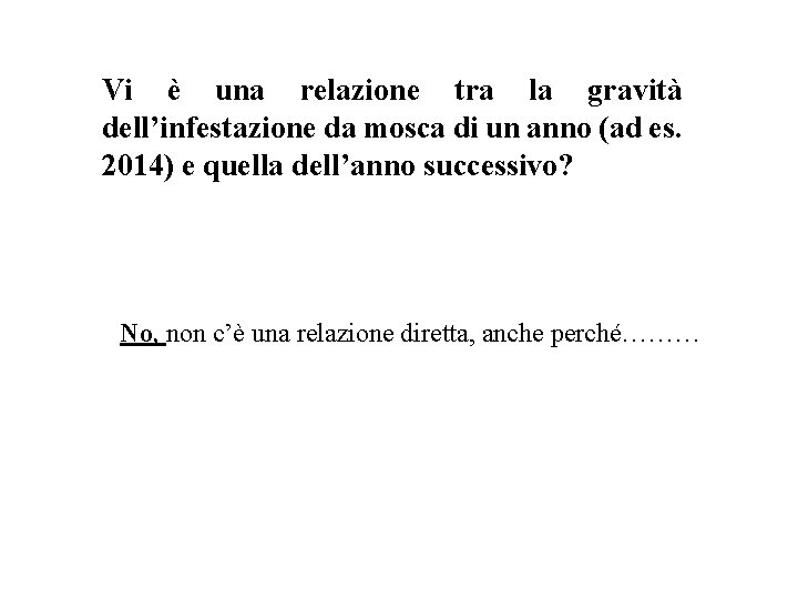 Vi è una relazione tra la gravità dell’infestazione da mosca di un anno (ad