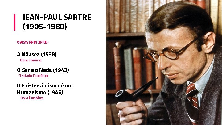 JEAN-PAUL SARTRE (1905 -1980) OBRAS PRINCIPAIS: A Náusea (1938) Obra literária O Ser e