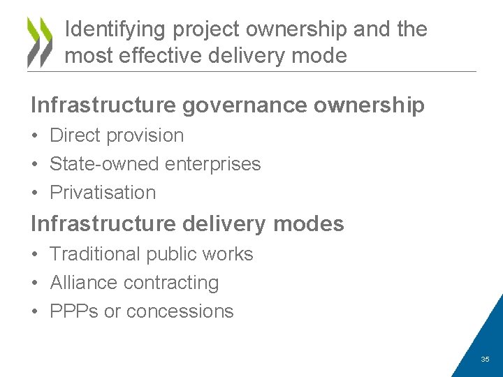 Identifying project ownership and the most effective delivery mode Infrastructure governance ownership • Direct