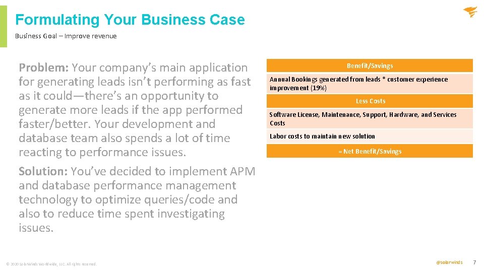 Formulating Your Business Case Business Goal – Improve revenue Problem: Your company’s main application Formulating Your Business Case Business Goal – Improve revenue Problem: Your company’s main application