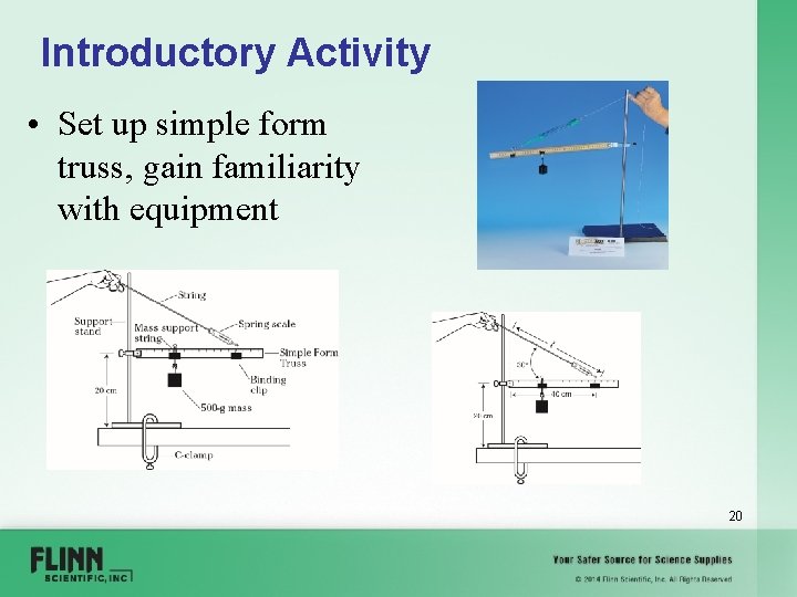 Introductory Activity • Set up simple form truss, gain familiarity with equipment 20 