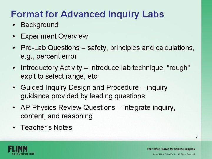 Format for Advanced Inquiry Labs • Background • Experiment Overview • Pre-Lab Questions –