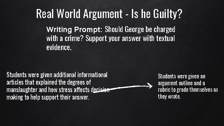 Real World Argument - Is he Guilty? Writing Prompt: Should George be charged with