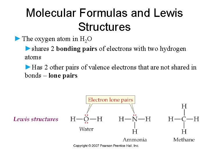 Molecular Formulas and Lewis Structures ► The oxygen atom in H 2 O ►shares