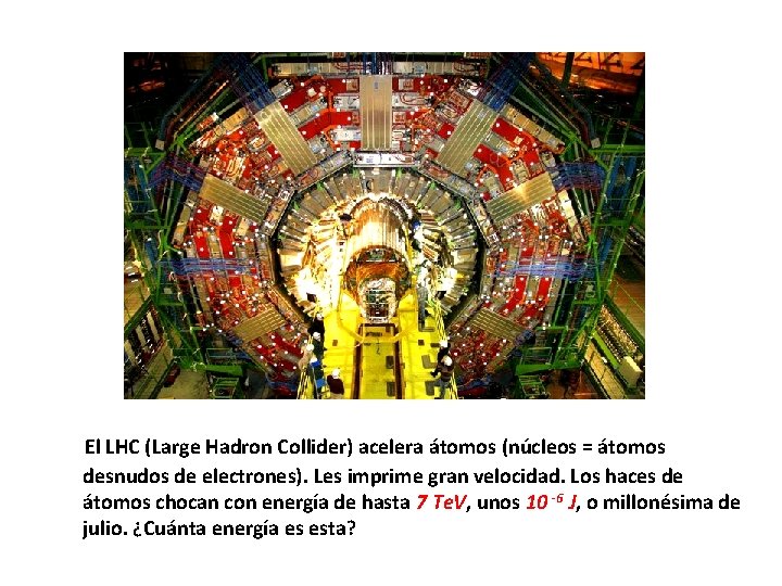 El LHC (Large Hadron Collider) acelera átomos (núcleos = átomos desnudos de electrones). Les