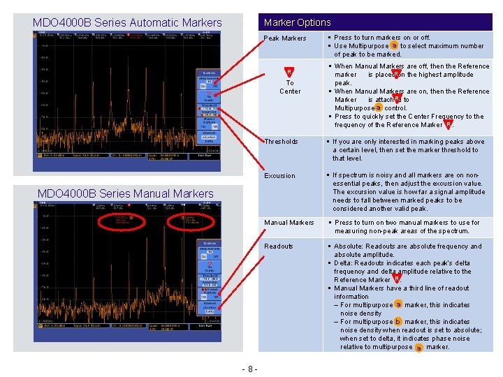 MDO 4000 B Series Automatic Markers Marker Options Peak Markers R To Center §
