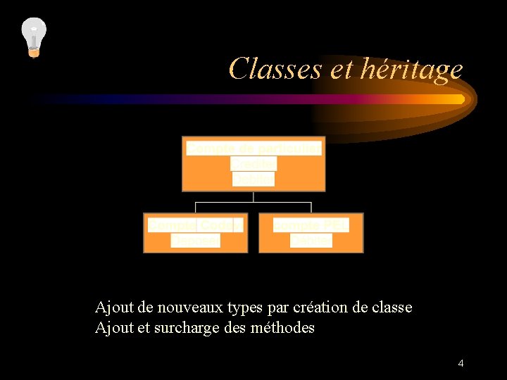 Classes et héritage Ajout de nouveaux types par création de classe Ajout et surcharge