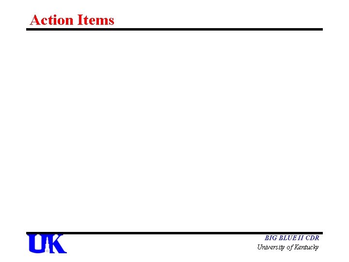 Action Items BIG BLUE II CDR University of Kentucky 
