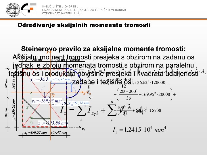 SVEUČILIŠTE U ZAGREBU GRAĐEVINSKI FAKULTET, ZAVOD ZA TEHNIČKU MEHANIKU OTPORNOST MATERIJALA 1 Određivanje aksijalnih