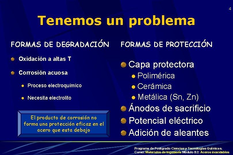 4 Tenemos un problema FORMAS DE DEGRADACIÓN Oxidación a altas T Corrosión acuosa l