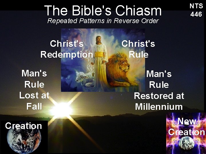 NTS 446 The Bible's Chiasm Repeated Patterns in Reverse Order Christ's Redemption Man's Rule