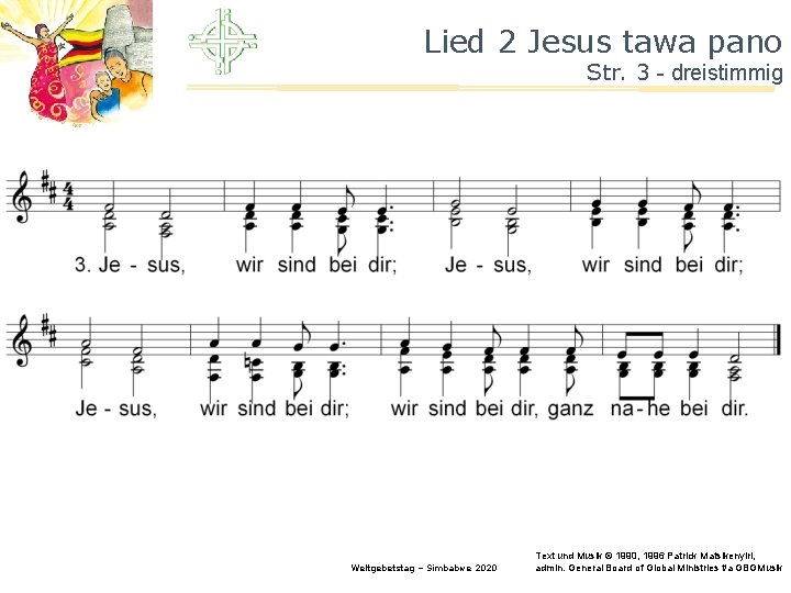 Lied 2 Jesus tawa pano Str. 3 - dreistimmig Weltgebetstag – Simbabwe 2020 Text