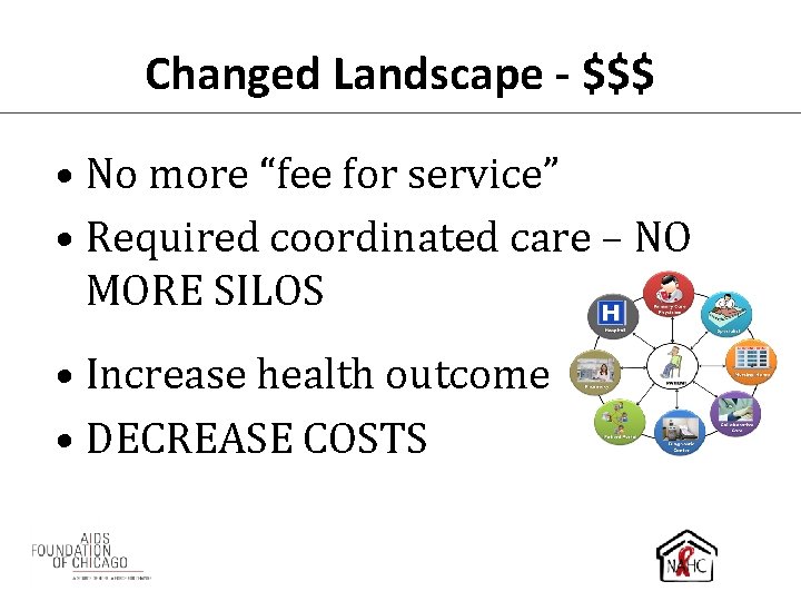 Changed Landscape - $$$ • No more “fee for service” • Required coordinated care