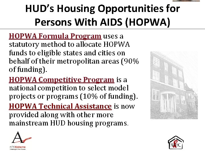 HUD’s Housing Opportunities for Persons With AIDS (HOPWA) HOPWA Formula Program uses a statutory