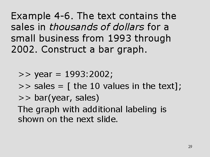 Example 4 -6. The text contains the sales in thousands of dollars for a