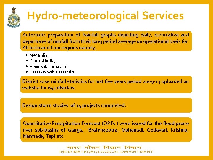 Hydro-meteorological Services Automatic preparation of Rainfall graphs depicting daily, cumulative and departures of rainfall