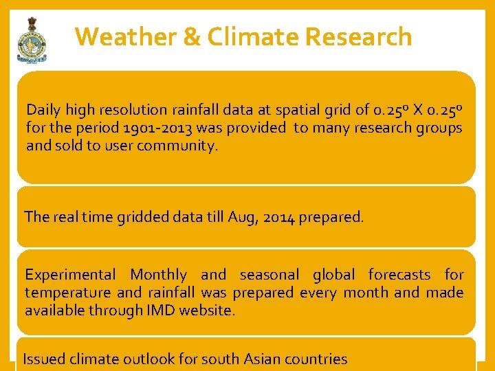 Weather & Climate Research Daily high resolution rainfall data at spatial grid of 0.