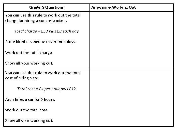 Grade G Questions Answers & Working Out You can use this rule to work