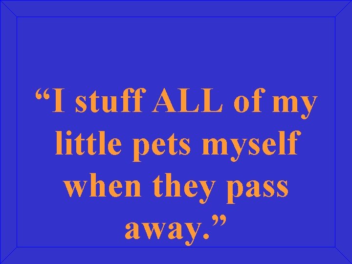 “I stuff ALL of my little pets myself when they pass away. ” 