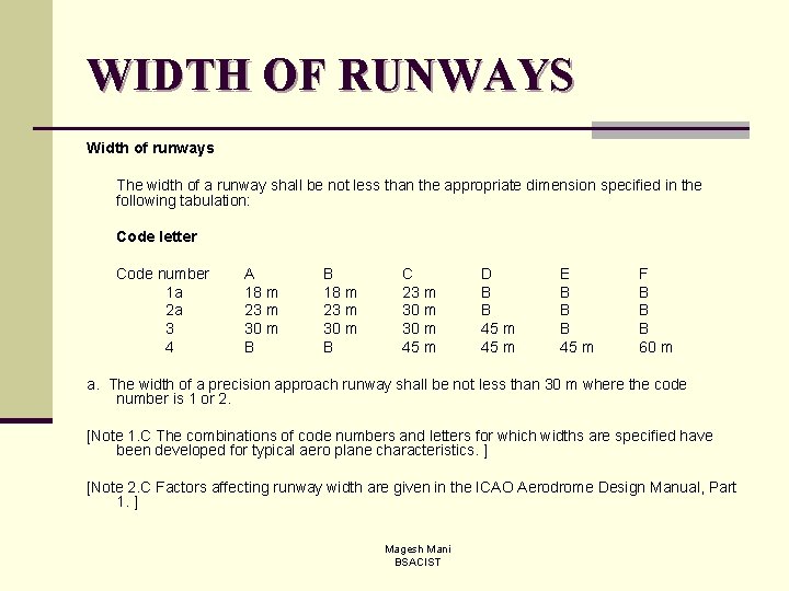 WIDTH OF RUNWAYS Width of runways The width of a runway shall be not